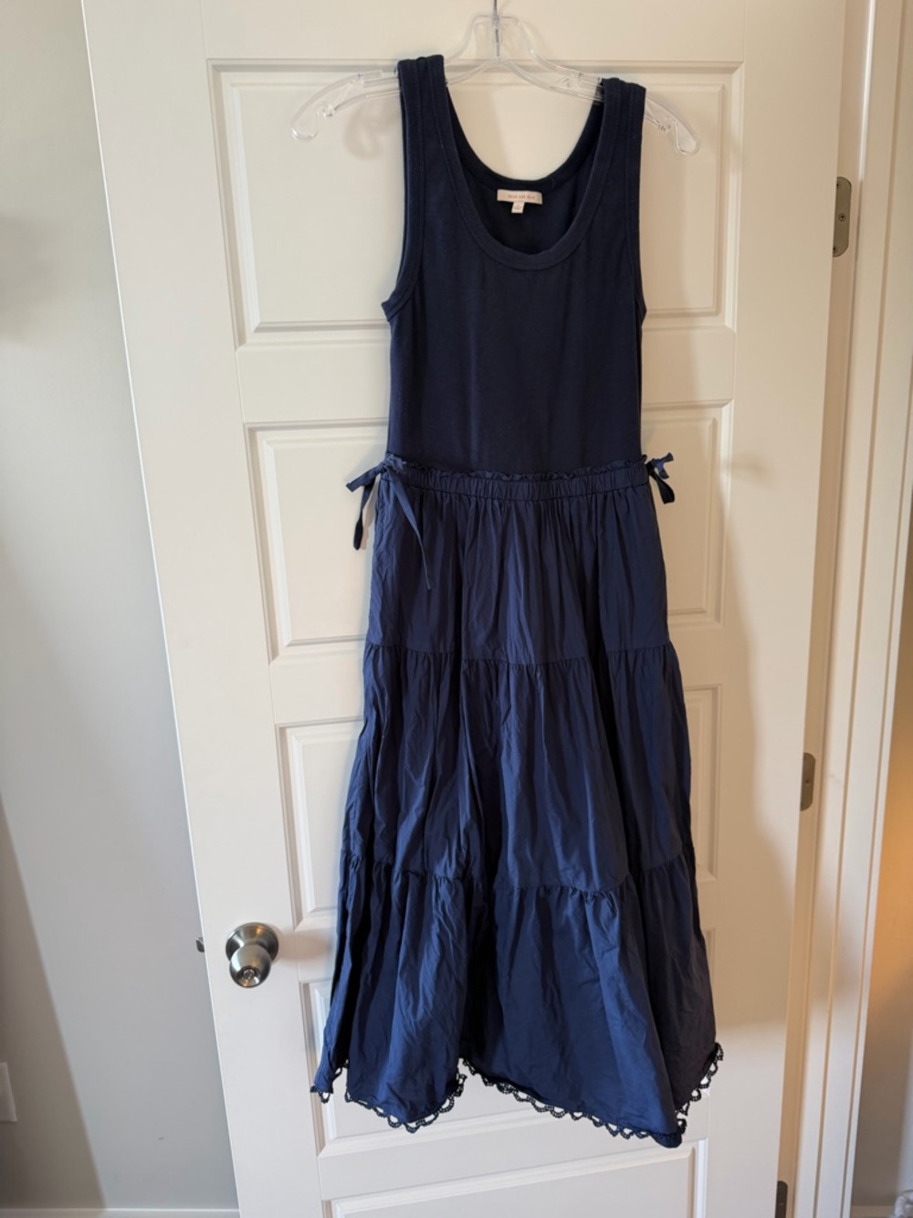 Sleeveless Navy Tiered Tank Dress with Side Ties